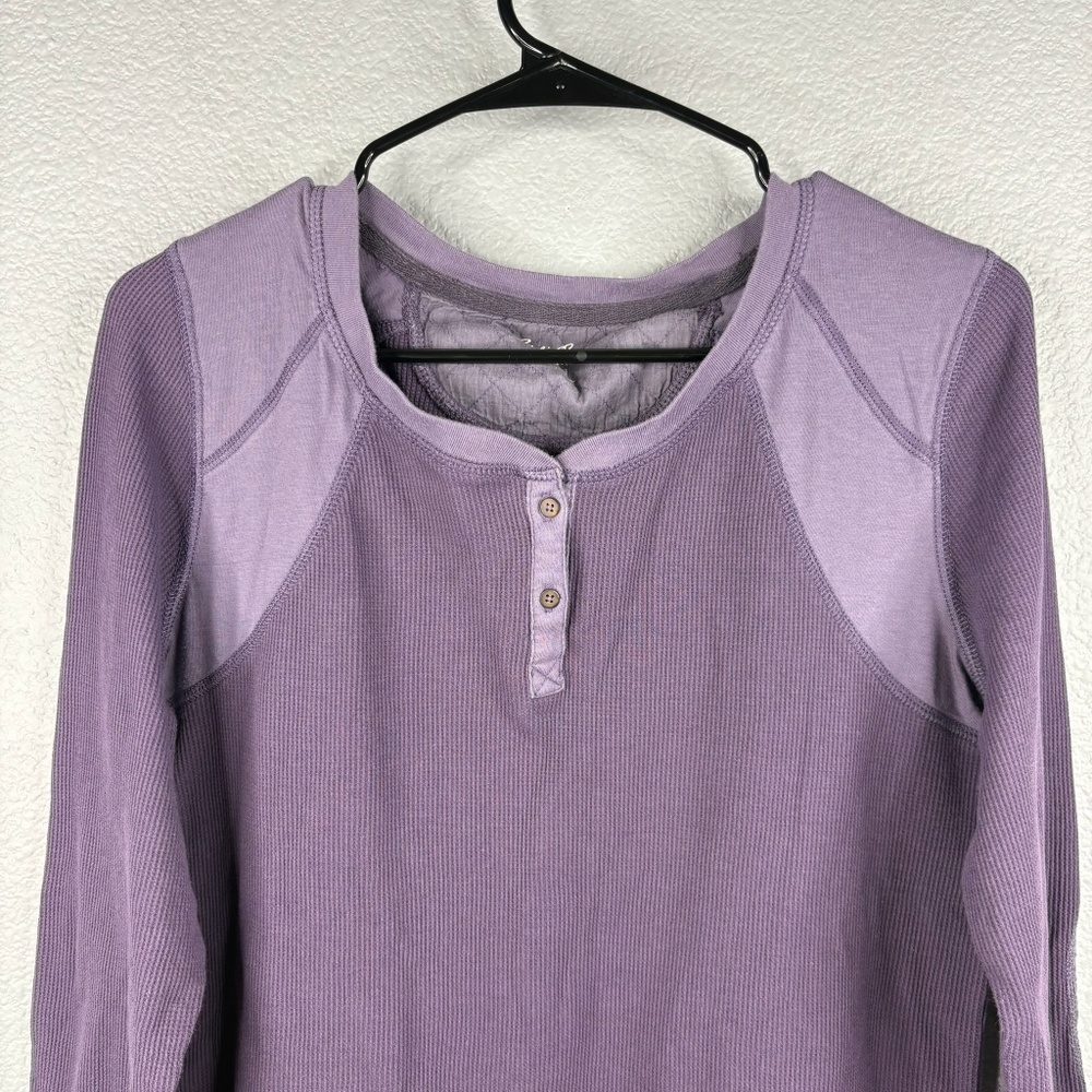 Eddie Bauer Women's Purple Henley Waffleweave Longsleeve - Picture 2 of 10